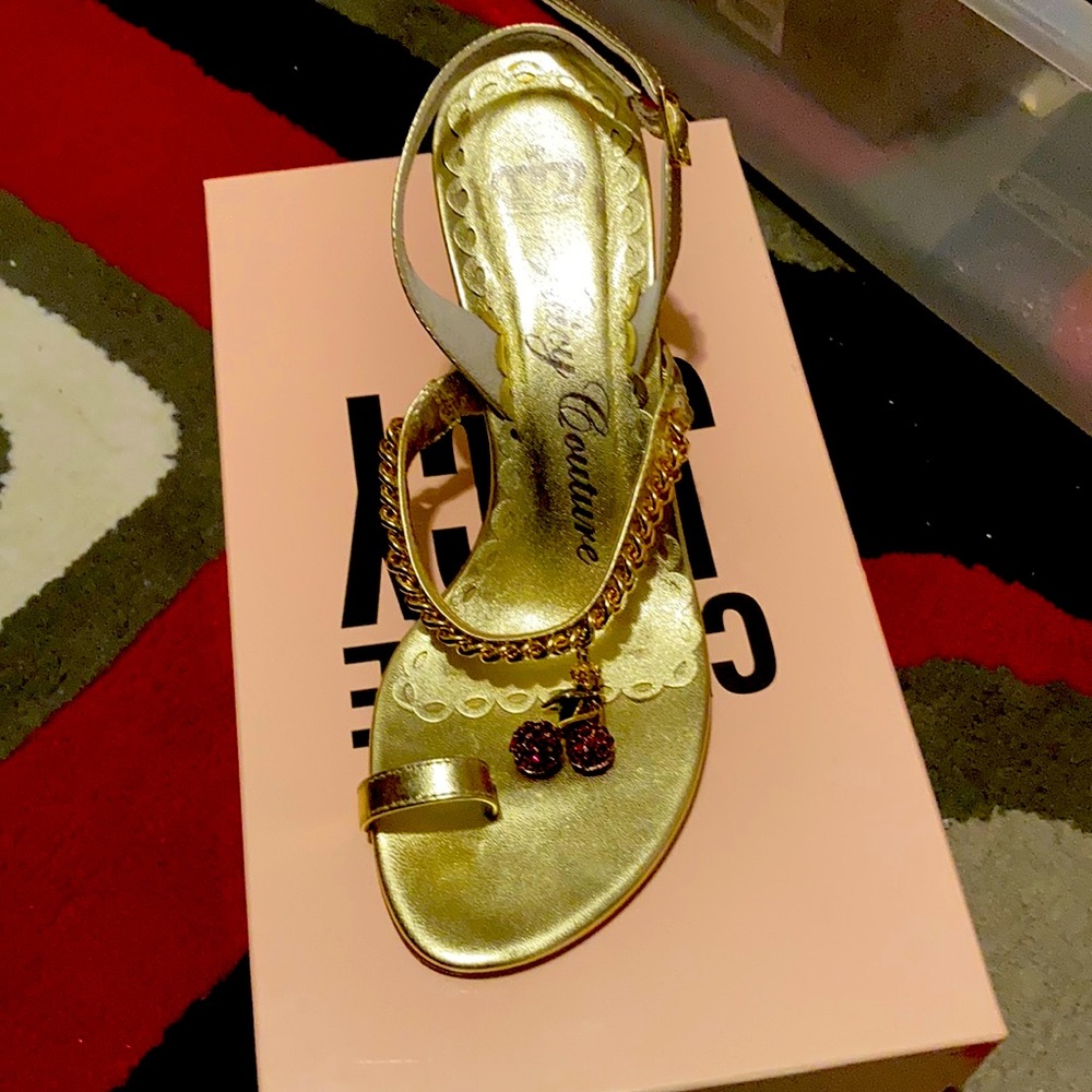 Juicy Couture Cherry Charm Gold Strappy Sandals